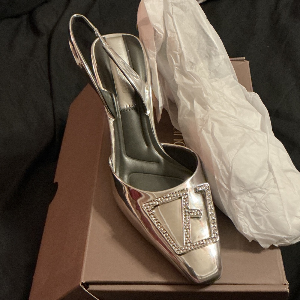 Franco Sarto Metallic Silver Slingback Heels